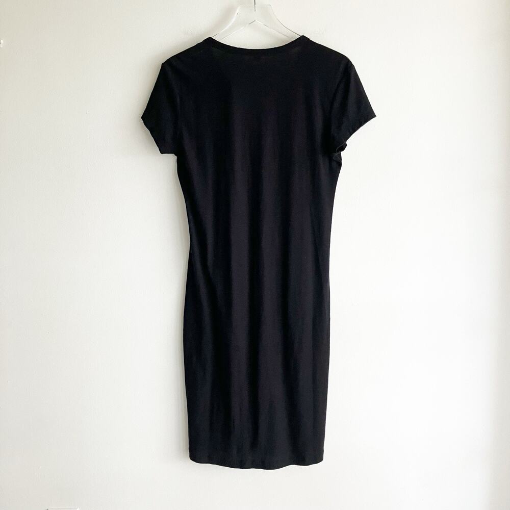 Standard James Perse Size 2 Dress Black Short Sleeve Shift Midi Buttons Spring - Picture 7 of 8